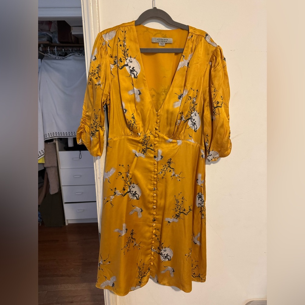 All Saints Yellow Puff Sleeve Sundress